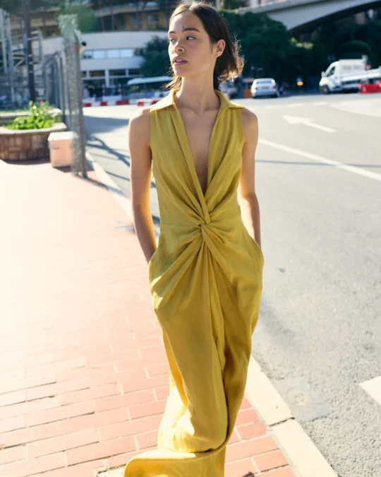 Сукня Golden Drape Linen Blend Maxi Dress